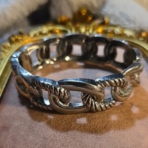 Vintage Silver Chunky Curb Link Hinged Bracelet